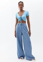 Bayan Mavi Ultra Yüksek Bel Wide-Leg Denim Pantolon