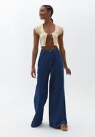 Bayan Mavi Ultra Yüksek Bel Wide-Leg Denim Pantolon