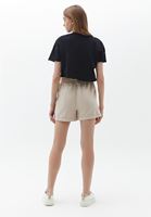 Bayan Bej Yüksek Bel Mini Şort ( TENCEL™ )