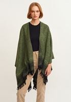 Bayan Yeşil Püskül Detaylı Panço