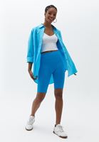 Bayan Mavi Jakarlı Dikişsiz Biker Tayt