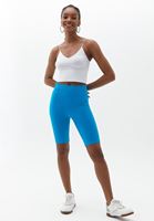 Bayan Mavi Jakarlı Dikişsiz Biker Tayt