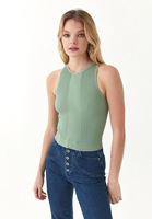 Bayan Yeşil Dikişsiz Halter Yaka Tank Top