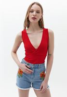 Bayan Kırmızı Kruvaze Dikişsiz Crop Atlet