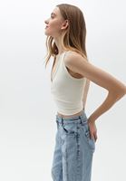 Bayan Krem Kruvaze Dikişsiz Crop Atlet