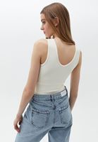 Bayan Krem Kruvaze Dikişsiz Crop Atlet