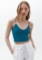 Bayan Petrol Mavisi Dikişsiz Crop Top