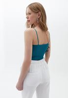 Bayan Petrol Mavisi Dikişsiz Crop Top