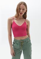 Bayan Pembe Dikişsiz Crop Top