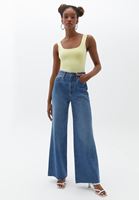 Bayan Sarı Esnek Dokulu Kare Yaka Atlet