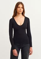 Bayan Siyah Pamuklu Uzun Kollu Tişört