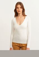 Bayan Krem Pamuklu Uzun Kollu Tişört