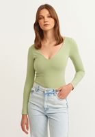 Bayan Yeşil Pamuklu Uzun Kollu Tişört