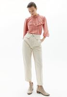 Women Beige Pleated Baggy Pants