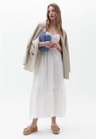 Bayan Krem Pamuklu Bağlama Detaylı Elbise