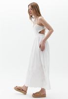 Bayan Krem Pamuklu Bağlama Detaylı Elbise