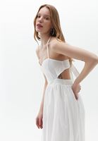 Bayan Krem Pamuklu Bağlama Detaylı Elbise