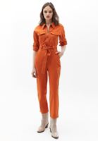 Bayan Turuncu Kuşak Detaylı Pamuklu Tulum