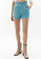 Women Blue Ultra High Rise Buckle Detailed Short
