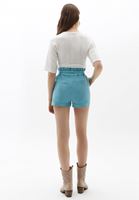 Women Blue Ultra High Rise Buckle Detailed Short