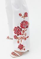 Bayan Beyaz Paçası Desenli Wide-Leg Pantolon