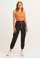 Bayan Siyah Beli Lastikli Kargo Jogger Pantolon