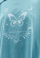 Bayan Mavi Pamuklu Baskılı Tişört