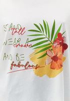 Bayan Krem Pamuklu Oversize Baskılı Tişört