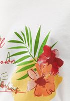 Bayan Krem Pamuklu Oversize Baskılı Tişört