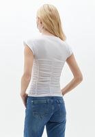Women White Cotton Singlet with Drape Detail