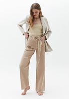 Bayan Bej Ultra Yüksek Bel Wide-Leg Pantolon