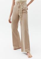 Bayan Bej Ultra Yüksek Bel Wide-Leg Pantolon