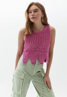 Bayan Pembe Bel Detaylı Ajurlu Triko Atlet