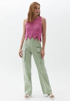 Bayan Pembe Bel Detaylı Ajurlu Triko Atlet