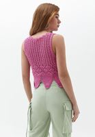 Bayan Pembe Bel Detaylı Ajurlu Triko Atlet