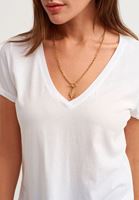 Bayan Beyaz Pamuklu V-Neck Tişört