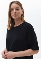 Bayan Siyah Pamuklu Uzun Tişört