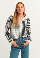 Bayan Lacivert Çizgili Triko Kazak