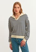 Bayan Lacivert Çizgili Triko Kazak