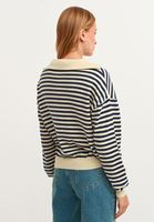 Bayan Lacivert Çizgili Triko Kazak