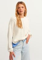 Bayan Krem Gömlek Detaylı Pamuklu Triko Kazak 