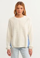 Bayan Krem Gömlek Detaylı Pamuklu Triko Kazak 