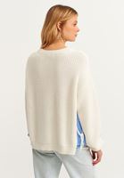 Bayan Krem Gömlek Detaylı Pamuklu Triko Kazak 