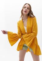 Bayan Sarı Fırfır Detaylı Kimono