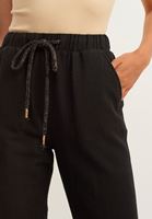 Bayan Siyah Carrot-Fit Bağcıklı Pantolon