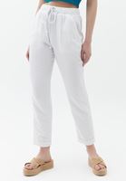 Women White Carrot Fit Pants with Drawstring