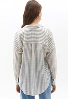 Bayan Siyah/Beyaz Oversize Çizgili Gömlek 