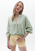 Bayan Yeşil Balon Kollu Gömlek