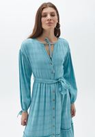 Bayan Mavi Midi Boy Gömlek Elbise