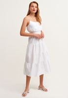 Women White Midi Dress with Thin Strips